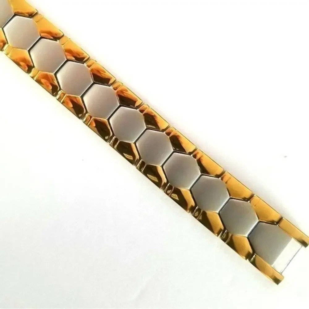 316L stainless steel silver gold magnetic men’s bracelet 8 inches - Picture 4 of 4